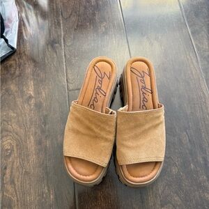 Zodiac Tan Suede Platform Mule Slides